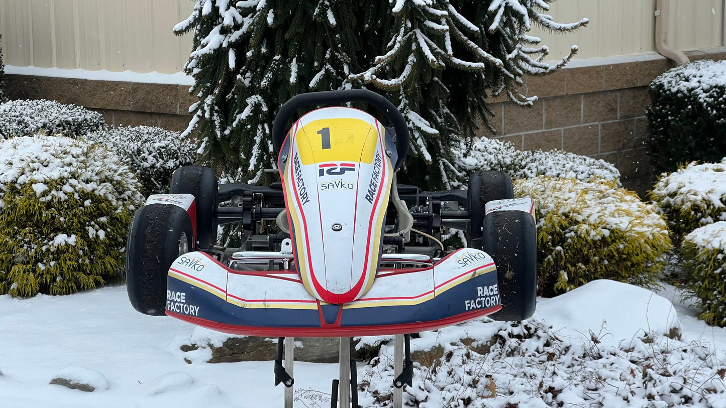 Front of a Race Factory Kid Kart.