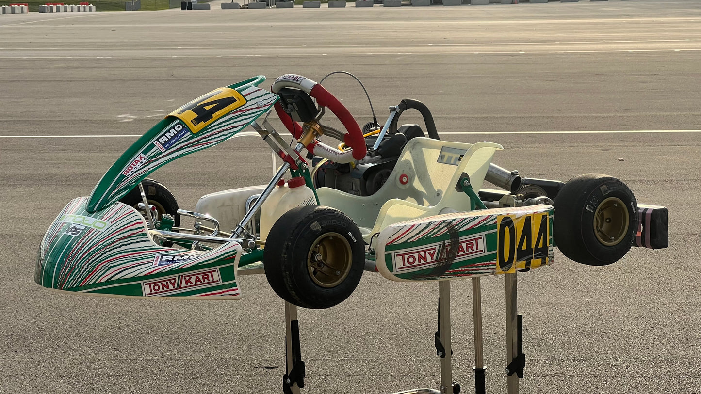 Front Left Side of a 2024 Tony Kart Cadet Kart with Lawson LO206 Engine.