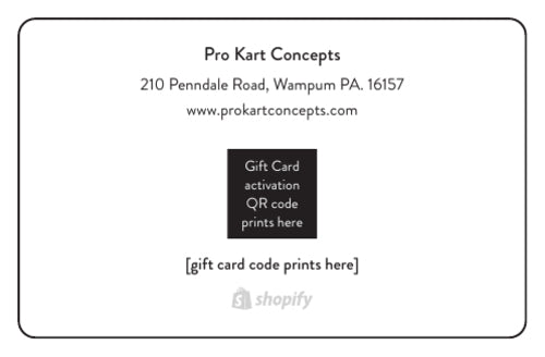 Back of a PKC Pro Kart Concepts Karting Gift Card.
